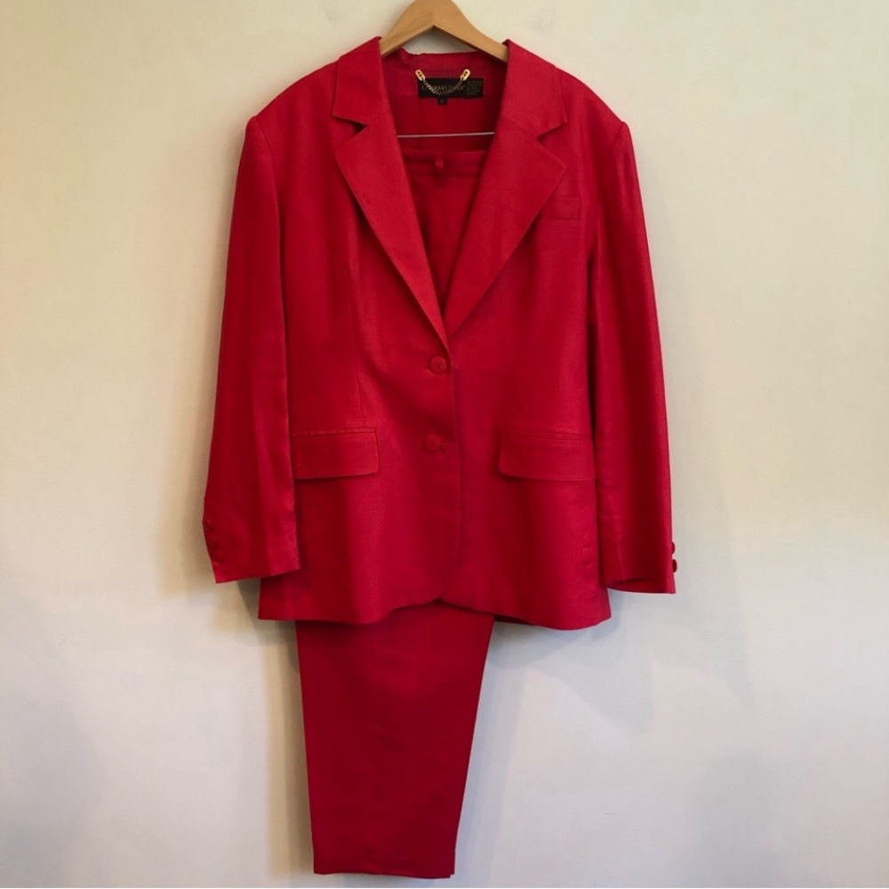 Red XL Vintage Classiques Entier Linen Pant Suit